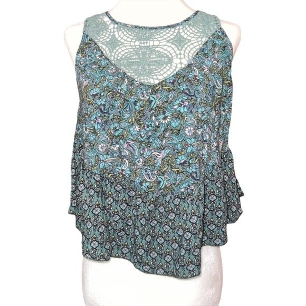 Anna Sui Oneill Boho festival paisley open back Crochet peplum crop tank top M